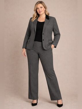 Ladies Grey Two-Piece Blazer and Trouser Suit